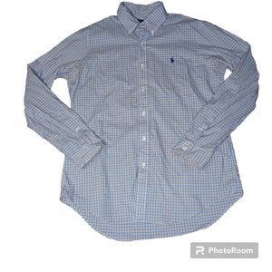 Ralph‎ Lauren Men's Medium Pink Blue Plaid Long Sleeve Button Down Cotton Shirt